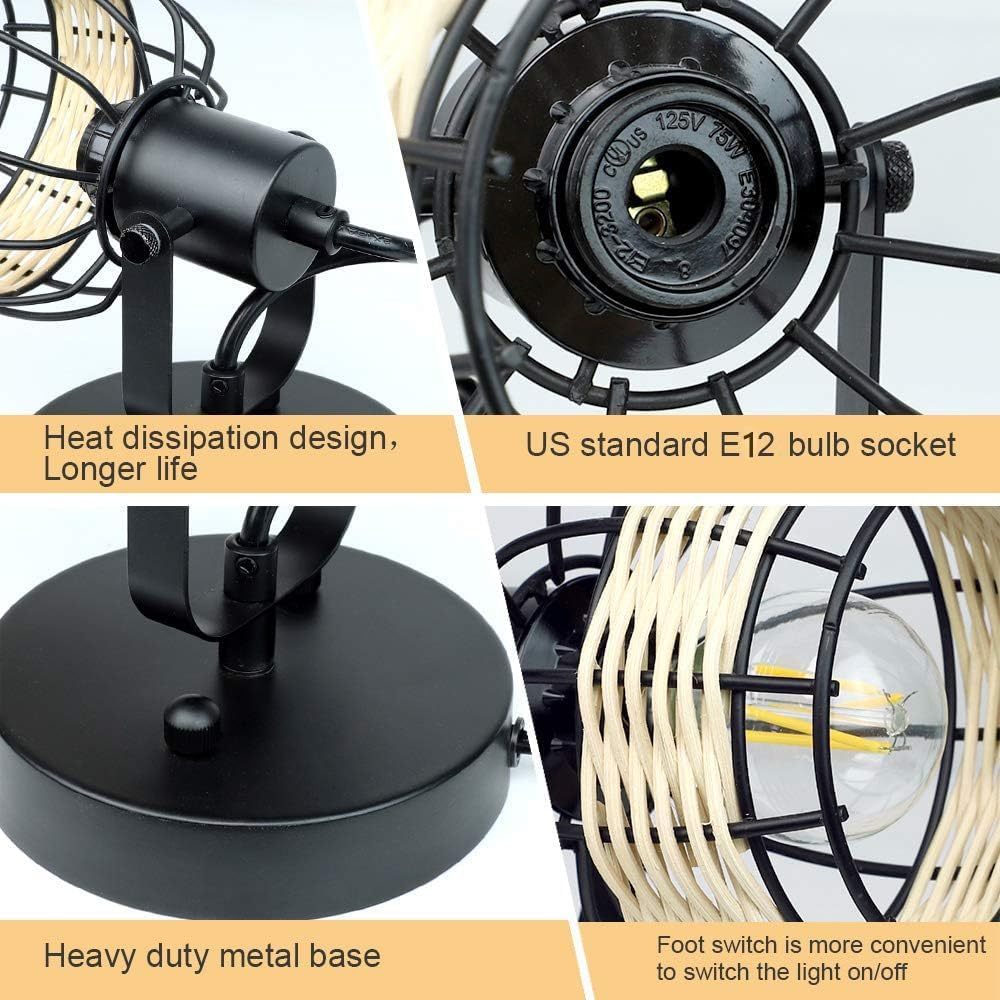 Rustic Cage Wall Spotlight Fixture, Adjustable Heads Wall Sconce, Wall Lamp with Plug in Cord and On/Off Switch E12 Base for Bedroom Bathroom Kitchen Stair Lighting