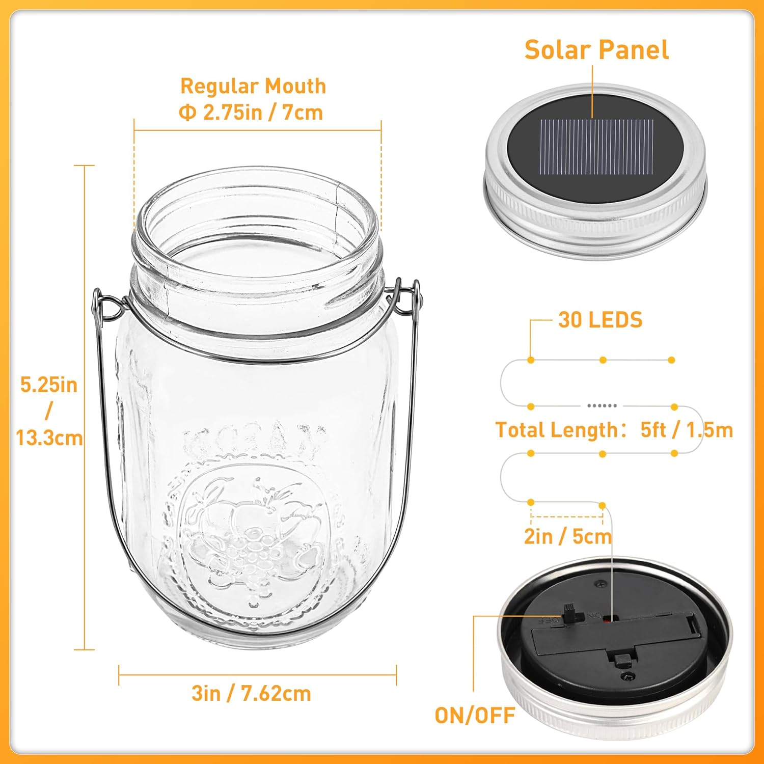 Solar Mason Jar Lights, 12 Pack 30 Led String Fairy Lights Garden Lights Outdoor Waterproof Metal Lid Hanging Solar Lanterns for Outdoor, Garden, Patio, Lawn, Balcony Decoration