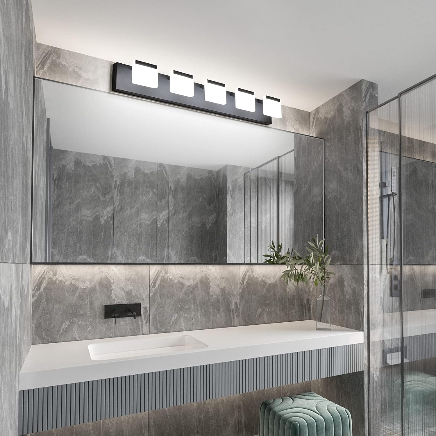 LED Modern Bathroom Vanity Light 5 Light Acrylic Matte Black Modern Bathroom Vanity Lighting Fixtures Black Vanity Light for Bathroom