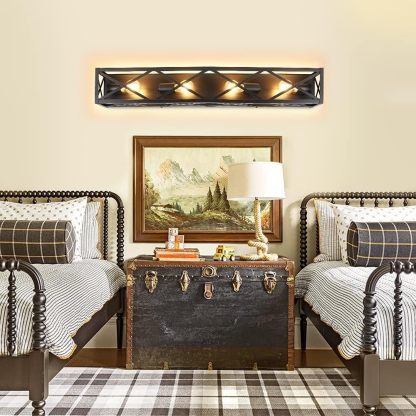 4-Light Industrial Vanity Lights, Bathroom Wall Mount Light Porch Wall Sconces Lamp, Vintage Brown Metal Farmhouse Wall Lighting Fixture