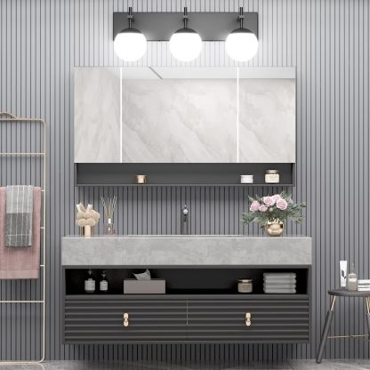 Matte Black Bathroom Vanity Light 3-Light Mid Century Modern Black Bathroom Lights Fixtures Milky Glass Globe Matte Black Bathroom Wall Light Fixture (Exclude Bulb)