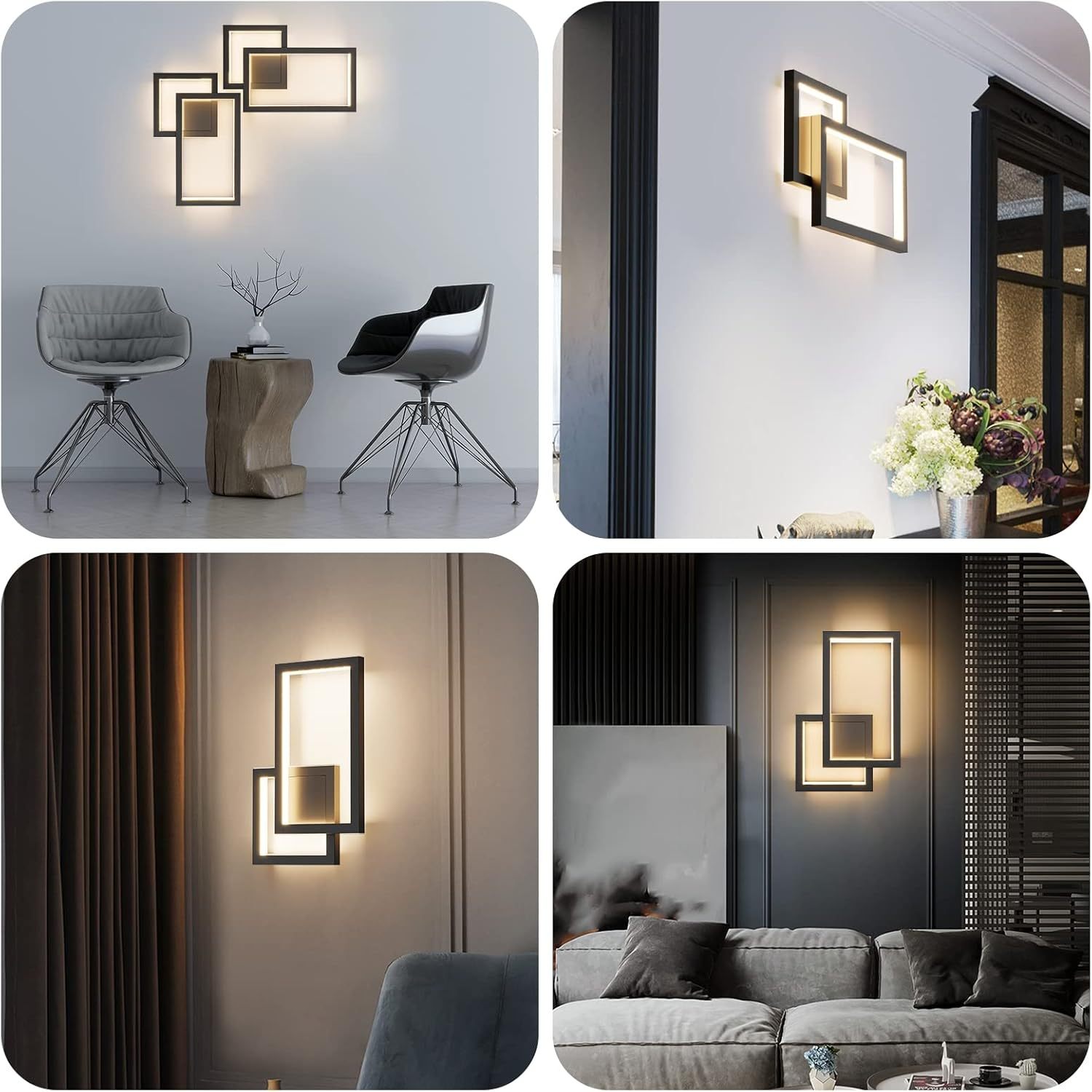 2-Pack Modern Indoor Wall Sconce 20W Aluminum Up and Down LED Modern Black Wall Sconce for Indoor Living Room Bedroom Hallway (Warm White Light, 3000K)