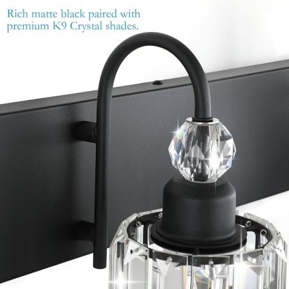 Black Vanity Light 2-Lights Modern Crystal Vanity Lights for Bathroom Matte Black Crystal Wall Light Fixtures Modern Black Crystal Bathroom Light Fixtures