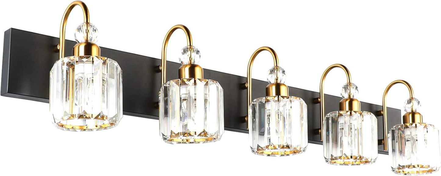 Modern LED Bathroom Vanity Lights 5-Lights Crystal Vanity Lights Over Mirror Modern Black Bathroom Vanity Lighting Fixtures