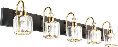 Modern LED Bathroom Vanity Lights 5-Lights Crystal Vanity Lights Over Mirror Modern Black Bathroom Vanity Lighting Fixtures