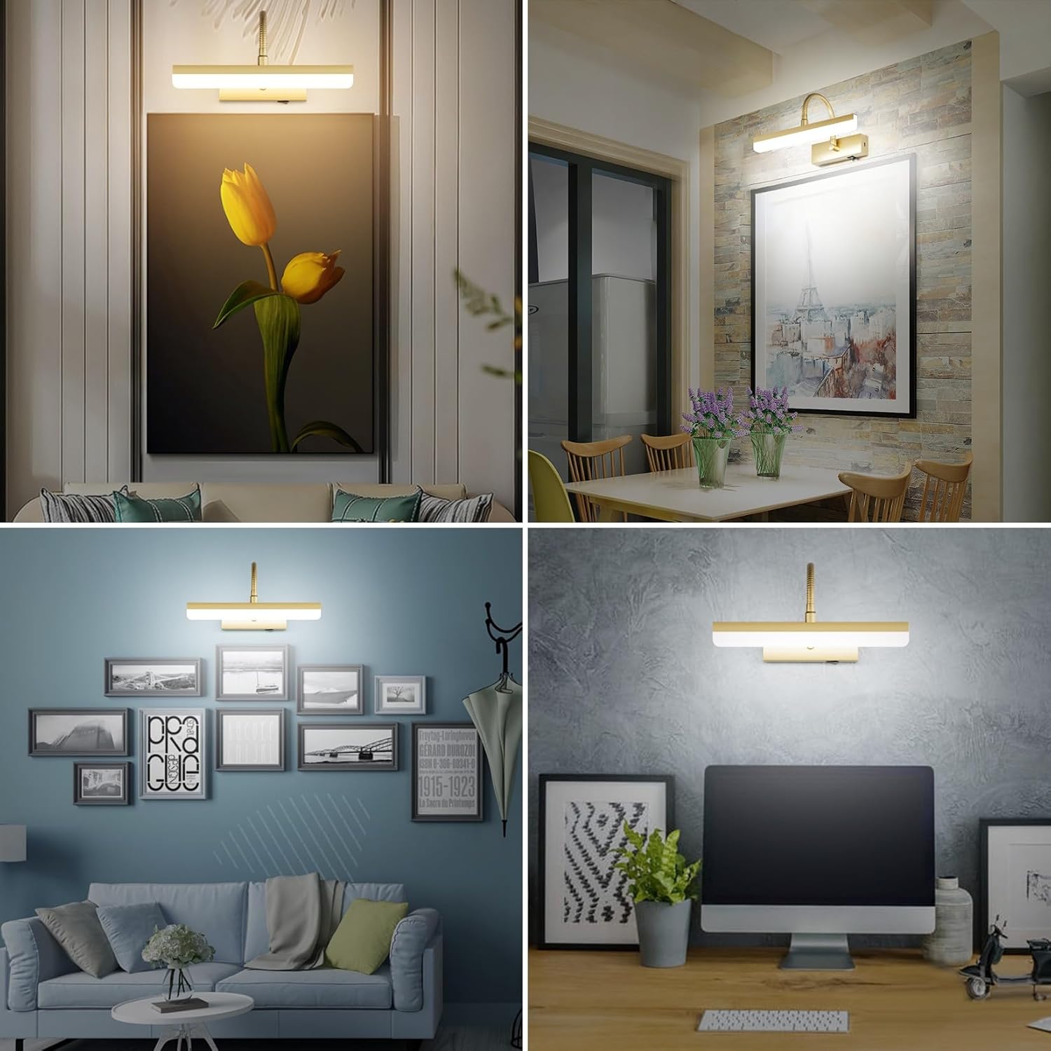Gold Picture Light,Battery Operated LED Gold Painting Light with Remote, Rotatable Light Tube with 3 Lighting Modes, Dimmable Display Light with Timer for Painting Picture Frame Portrait Art