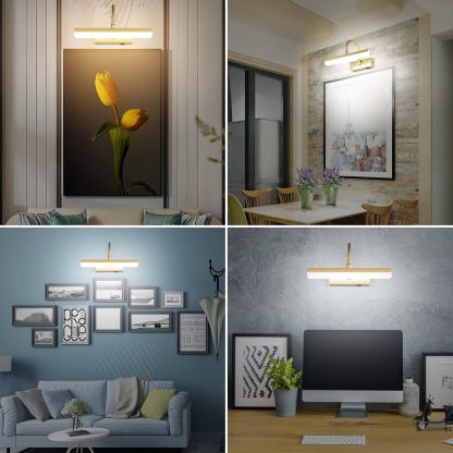 Gold Picture Light,Battery Operated LED Gold Painting Light with Remote, Rotatable Light Tube with 3 Lighting Modes, Dimmable Display Light with Timer for Painting Picture Frame Portrait Art