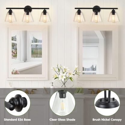 Bathroom Vanity Wall Light Over Mirror: 3-Light 3 Lights Wall Sconces Lamp with Glass Shade