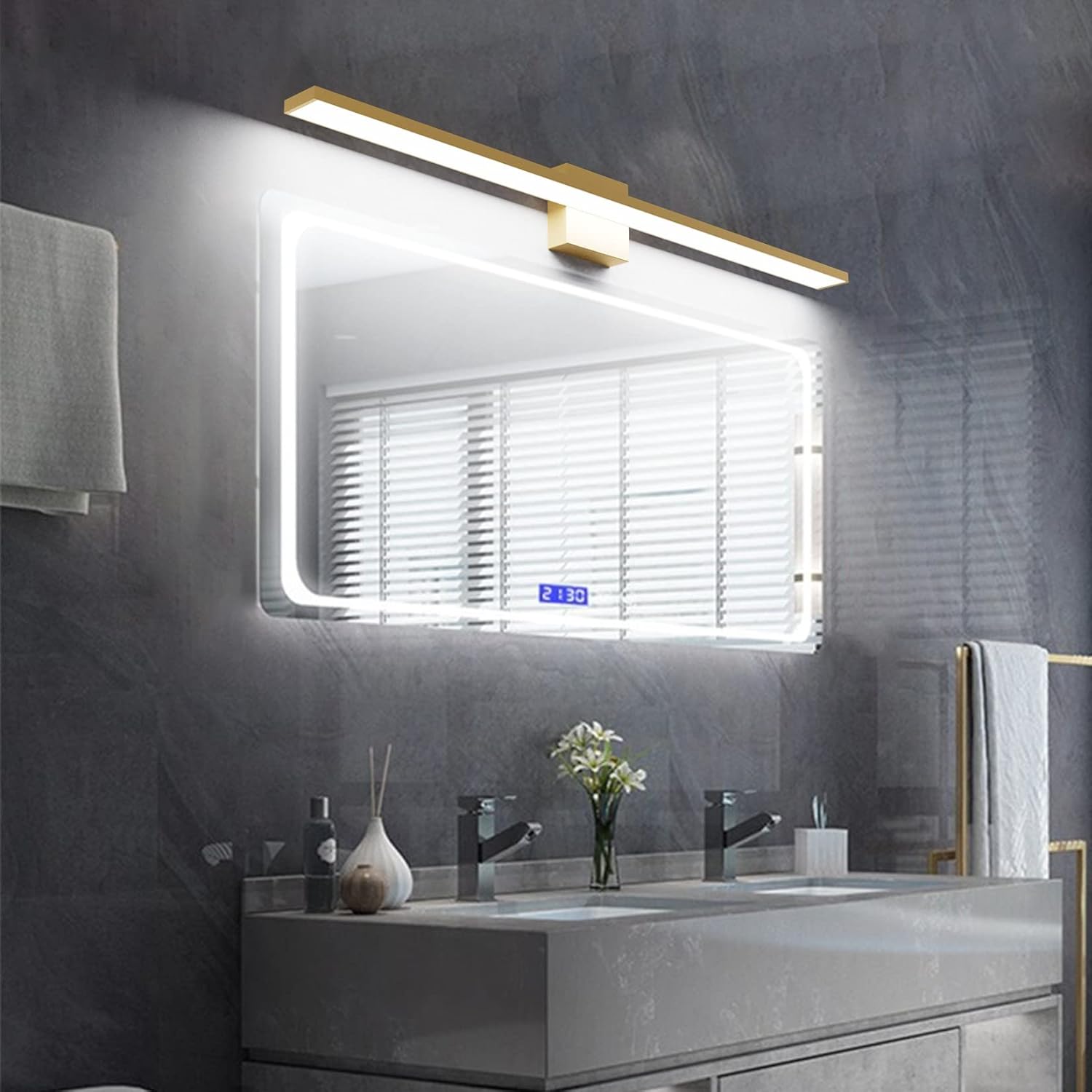 Modern LED Gold Vanity Light for Bathroom 40inch 38W Frosted Aluminum Gold Bathroom Wall Lighting Fixtures Over Mirror White Light 6000K