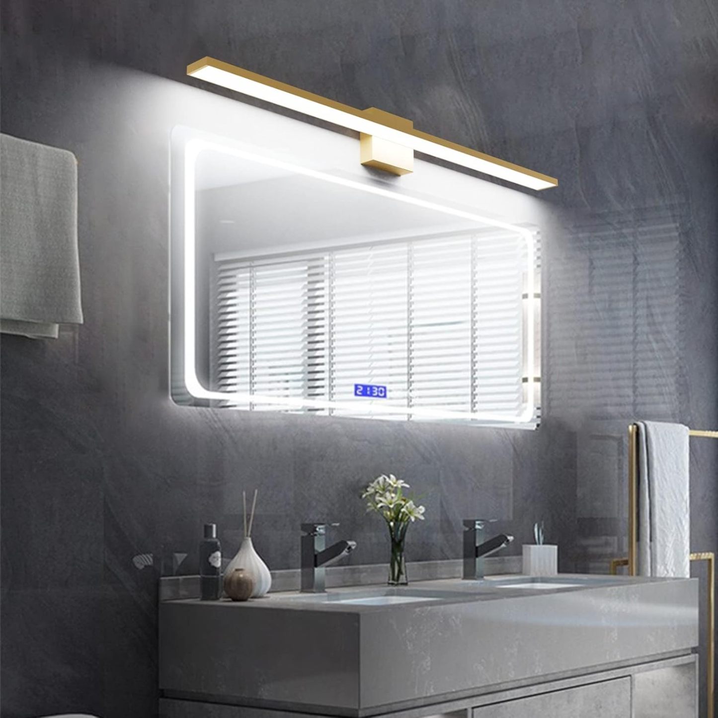 Modern LED Gold Vanity Light for Bathroom 40inch 38W Frosted Aluminum Gold Bathroom Wall Lighting Fixtures Over Mirror White Light 6000K