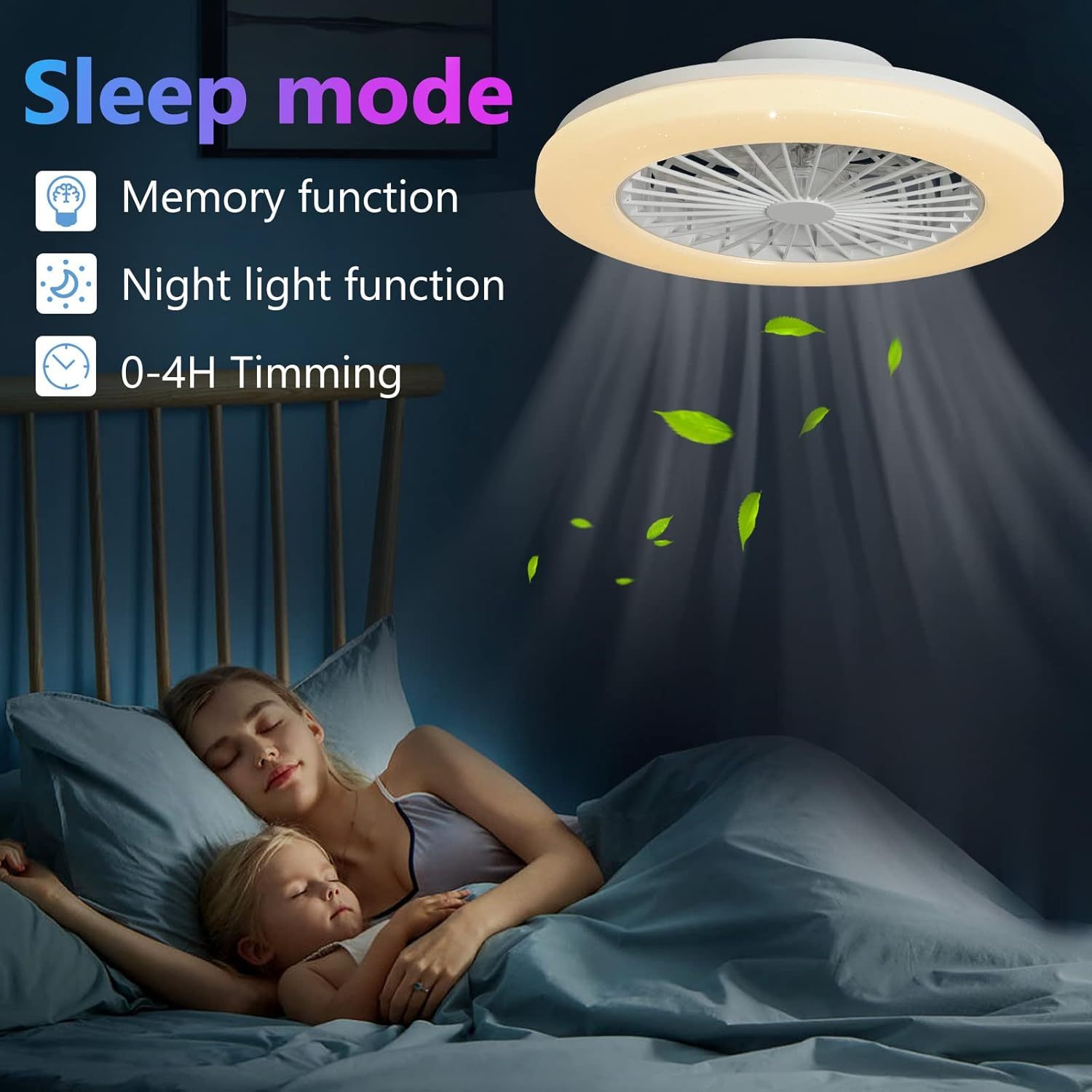 Low Profile Ceiling Fan with Light Smart Bladeless Ceiling Fans with RGB Lights Changing LED 3 Wind Speeds Festival Ambient 22 Inch Flush Mount Fan Light