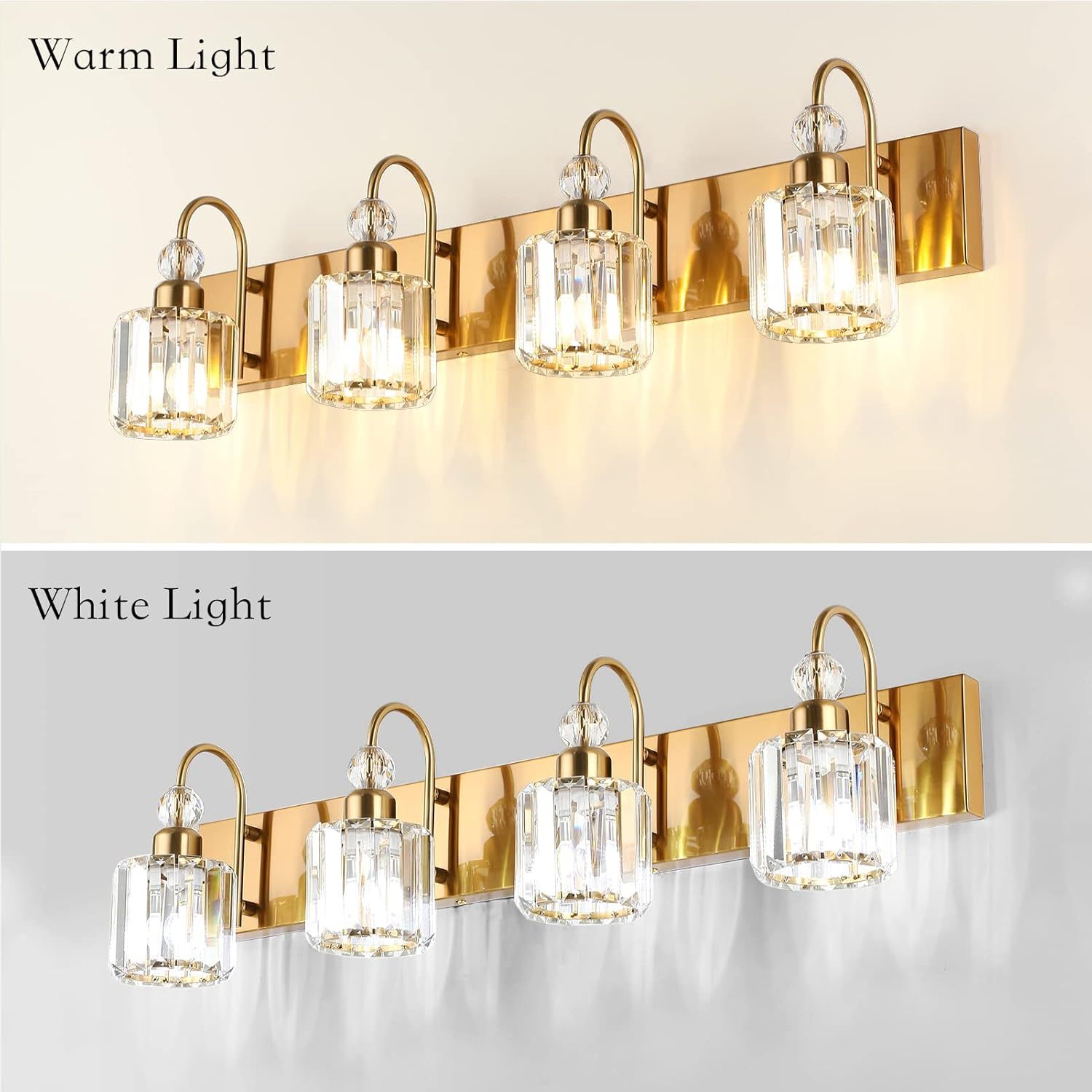 Brass Gold Vanity Lights for Bathroom 4-Lights Brass Gold Crystal Bathroom Vanity Lights Over Mirror Modern Crystal Bathroom Wall Lighting Fixtures