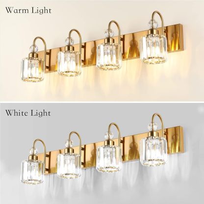 Brass Gold Vanity Lights for Bathroom 4-Lights Brass Gold Crystal Bathroom Vanity Lights Over Mirror Modern Crystal Bathroom Wall Lighting Fixtures