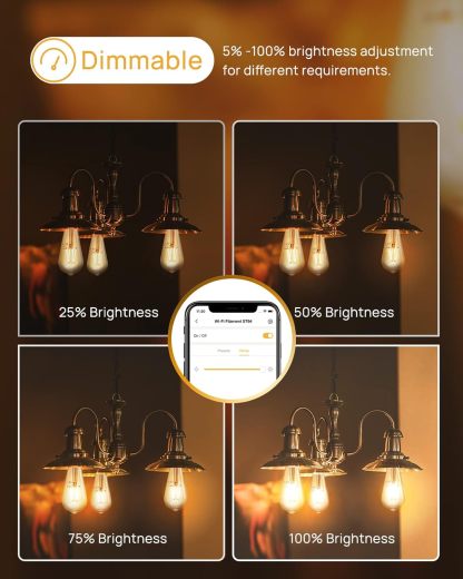 Smart Edison Bulbs, WiFi LED E26 Edison Bulbs, Dimmable ST64 Vintage Filament Light Bulb 2 Pack