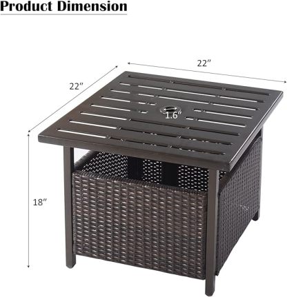 PE Rattan Side Table, Patio End Table w/ 1.6'' Umbrella Hole, All Weather Wicker Umbrella Table