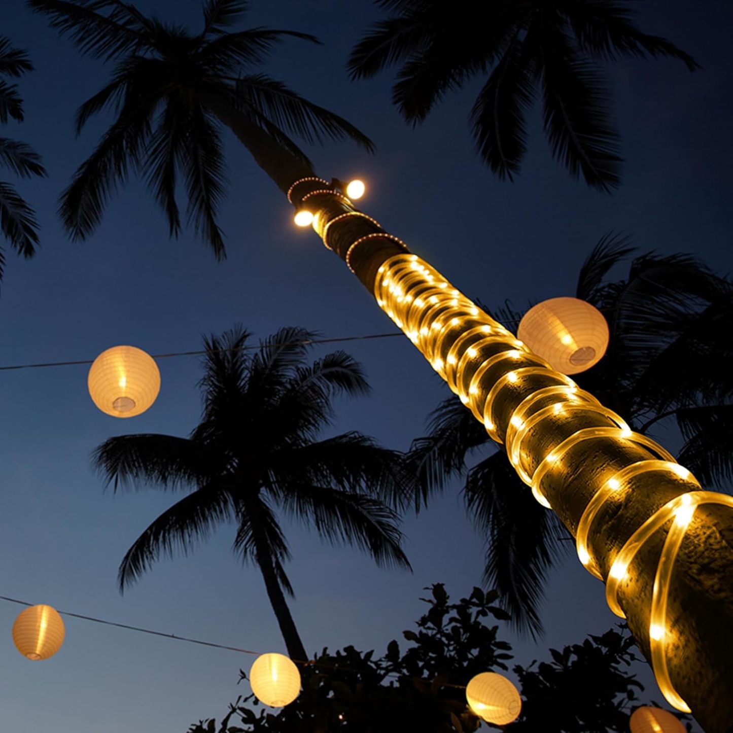 2 Pack Solar Rope Lights, Each with 100 LEDs 35.7 FT 8 Modes, Solar Rope Lights Outdoor Waterproof, Solar String Rope Lights for Outdoor Balcony Fence Patio Backyard Camping (Warm White)