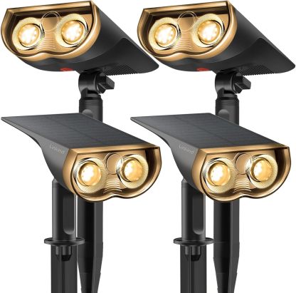 Solar Outdoor Lights, Solar Lights Outdoor Waterproof IP67, 2-in-1 Solar Spot Lights Outdoor 4 Pack