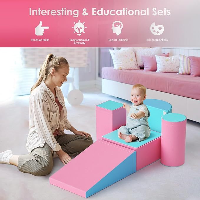 Climb and Crawl Activity Play Set, Soft Foam Climber 5-Piece Sets Crawl and Climb Foam