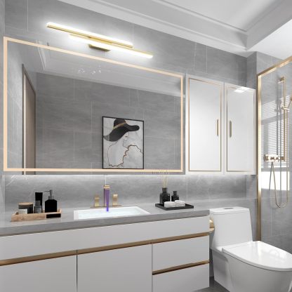 40" Modern LED Gold Vanity Lights 40W Frosted Aluminum Gold Bathroom Vanity Light Fixtures Over Long Mirror Modern Gold Bath Lighting 6000K White Light
