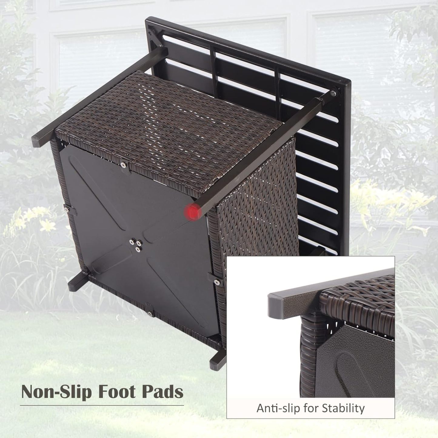 PE Rattan Side Table, Patio End Table w/ 1.6'' Umbrella Hole, All Weather Wicker Umbrella Table