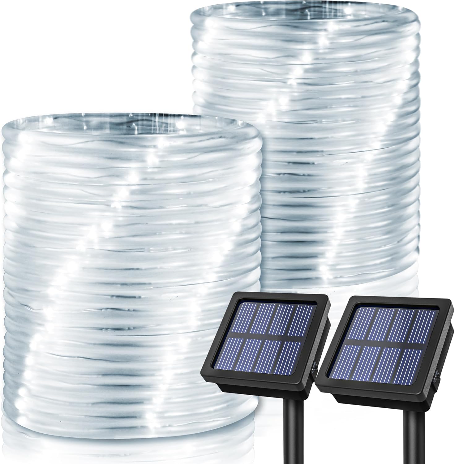 2 Pack Solar Rope Lights, Each with 100 LEDs 35.7 FT 8 Modes, Solar Rope Lights Outdoor Waterproof, Solar String Rope Lights for Outdoor Balcony Fence Patio Backyard Camping (Cool White)