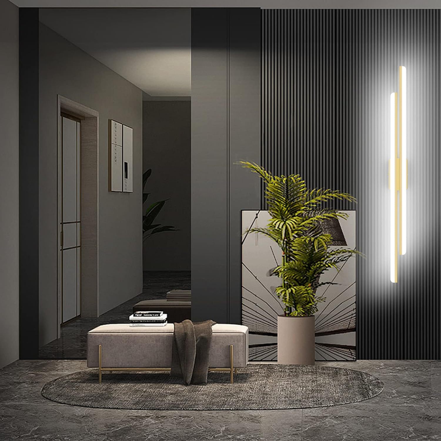 48" Gold Vanity Lights 48W Frosted Aluminum Modern LED Gold Bathroom Vanity Light Fixtures Over Long Mirror Modern Gold Bath Lighting 6000K White Light