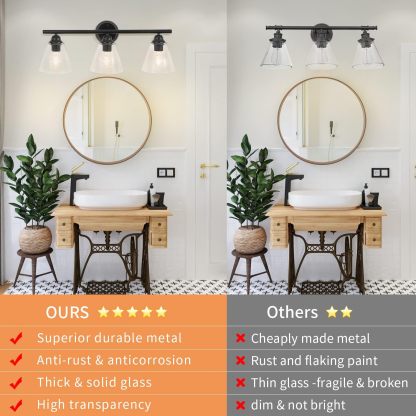 Bathroom Vanity Wall Light Over Mirror: 3-Light 3 Lights Wall Sconces Lamp with Glass Shade