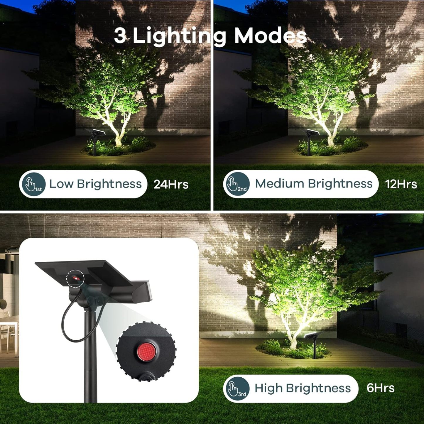 Solar Spot Lights, Upgraded 54 LEDs Daylight Solar Outdoor Lights 4 Pack