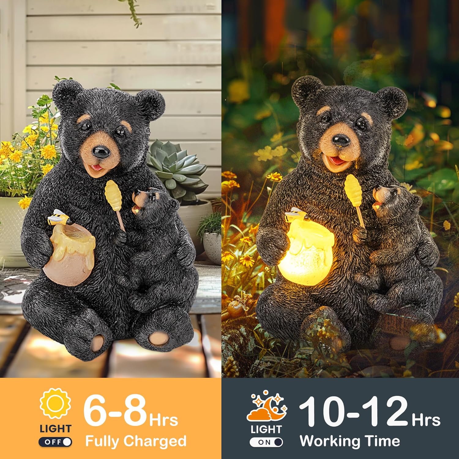 Solar Garden Statues Loving Bear Figurine Lights for Outside, Yard Decorations Outdoor, Garden Decor Unique Birthday Housewarming Gifts