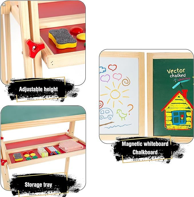 Wooden Easel for Kids, Standing Art Easel for Kids 3, 4, 5, 6, 7, 8 Years Old Boy & Girls