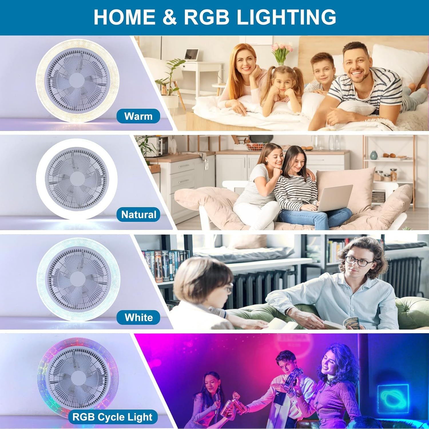 Low Profile Ceiling Fan: 18 Inch Flush Mount Bladeless RGB Ceiling Fan with Light and Remote for Bedroom Living Room Kitchen