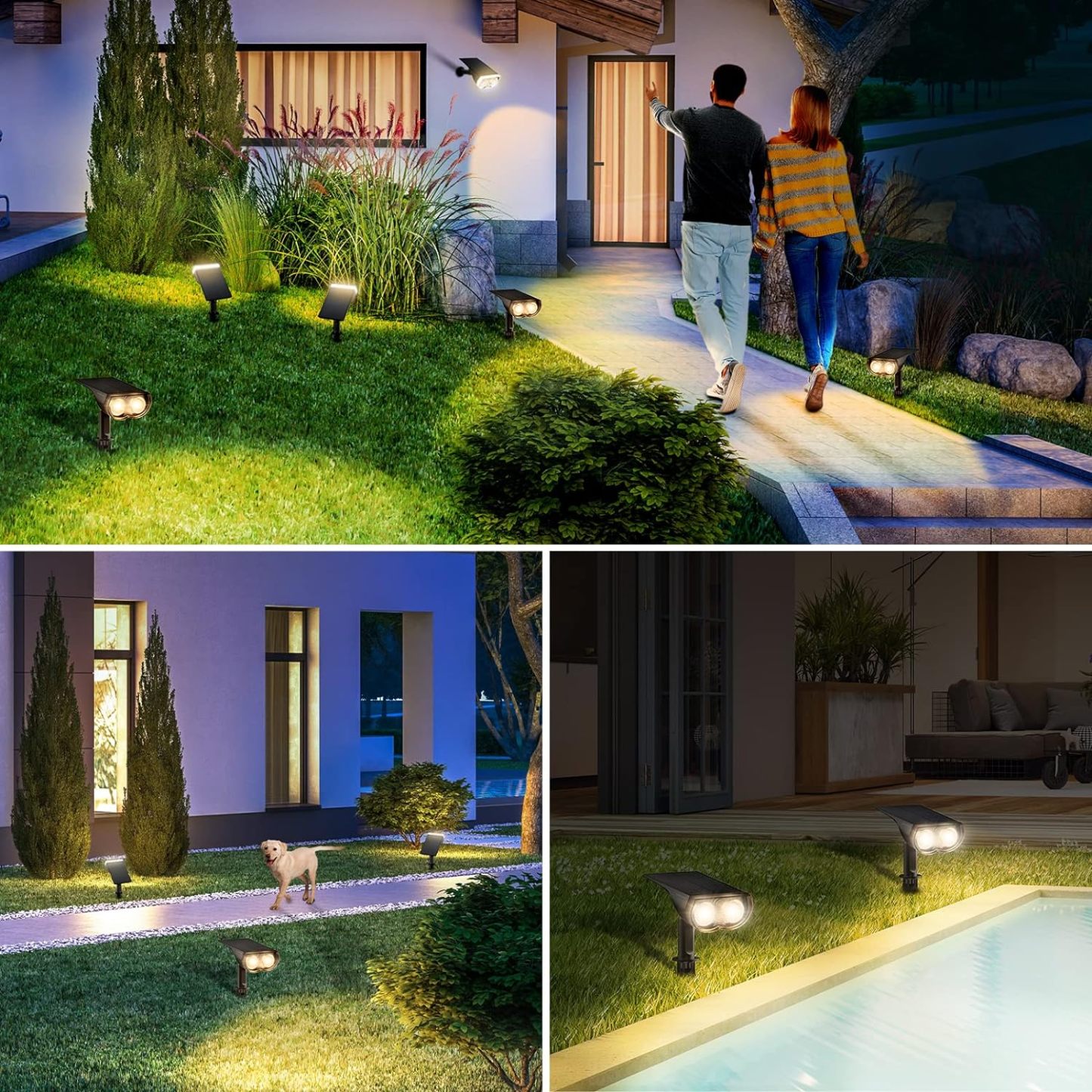 Solar Outdoor Lights, Solar Lights Outdoor Waterproof IP67, 2-in-1 Solar Spot Lights Outdoor 4 Pack