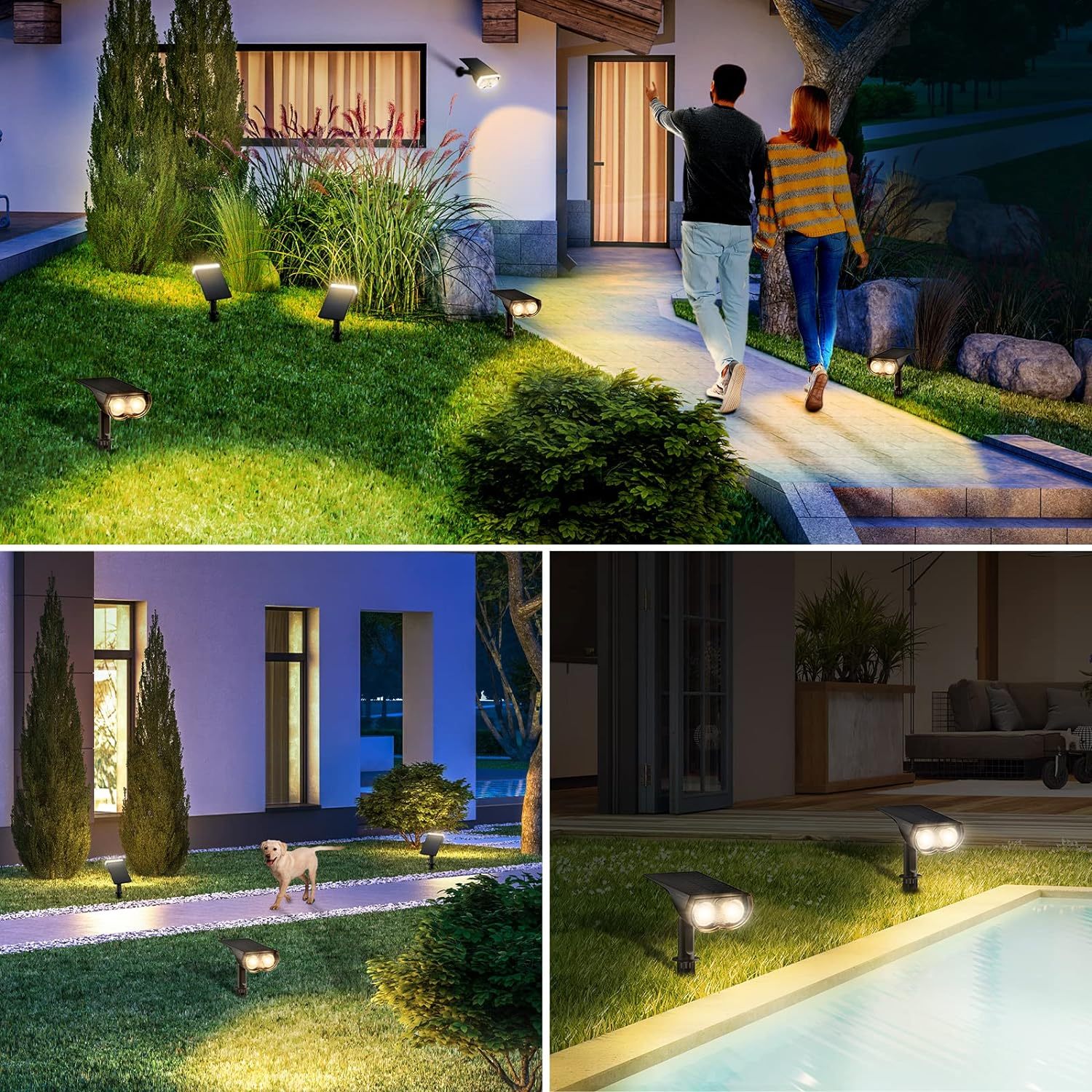 Solar Outdoor Lights, Solar Lights Outdoor Waterproof IP67, 2-in-1 Solar Spot Lights Outdoor 4 Pack