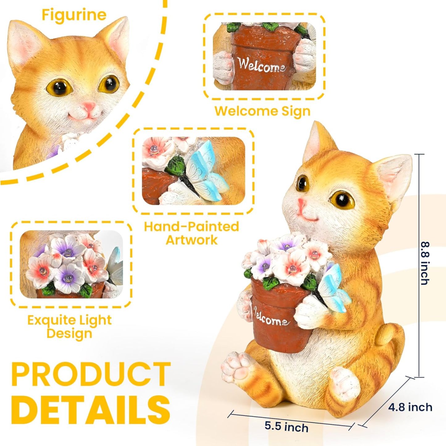 Solar Garden Statues Cute Cat Figurine Lights for Outside, Garden Decor Yard Decorations Outdoor