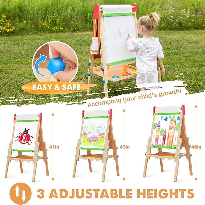 Easel for Kids with 2 Drawing Paper Roll, Learning-Toy for 3,4,5,6,7,8 Years Old Boy & Girls