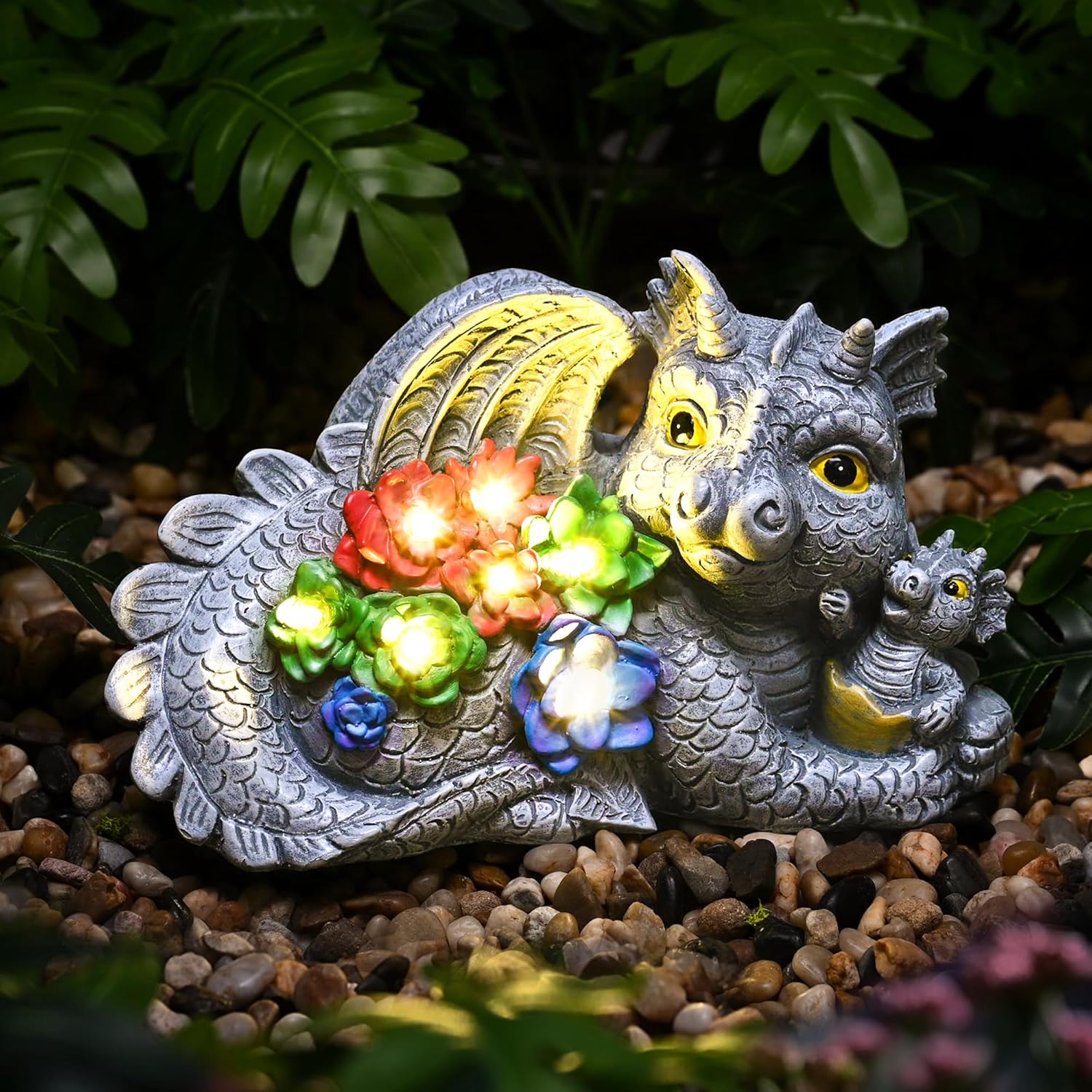 Solar Garden Statues Dragon Statue Figurine Lights for Outside, Garden Decor Yard Decorations Outdoor