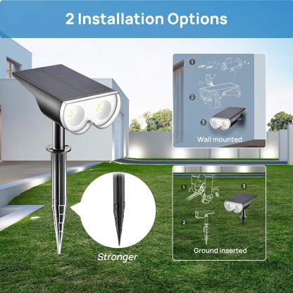 Solar Outdoor Lights, Solar Spot Lights Outdoor Waterproof IP67, Daylight & Warm White Auto On/Off Solar Landscape Spotlights