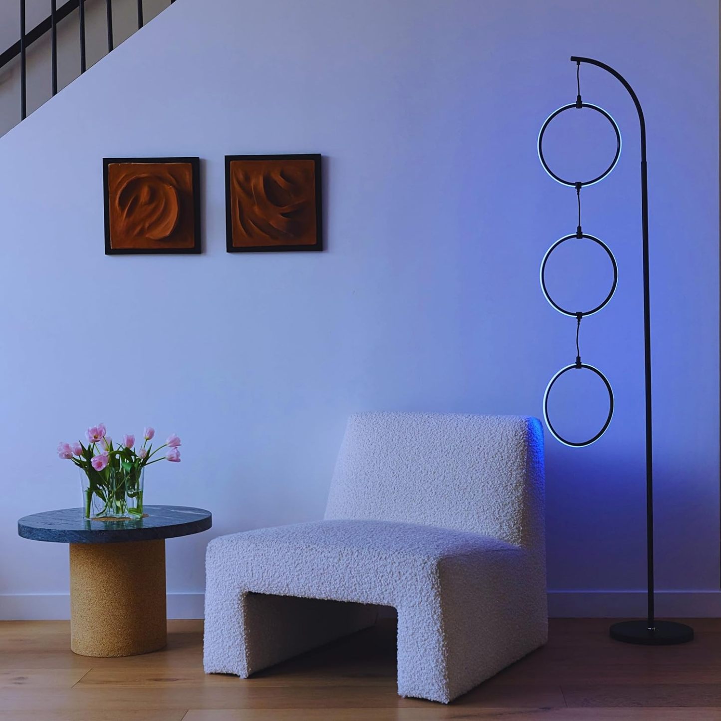 LED Lamp with Stunning RGB Color Gradient and Contemporary 3-Circle Ring-Style Pendant