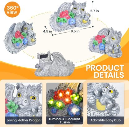 Solar Garden Statues Dragon Statue Figurine Lights for Outside, Garden Decor Yard Decorations Outdoor