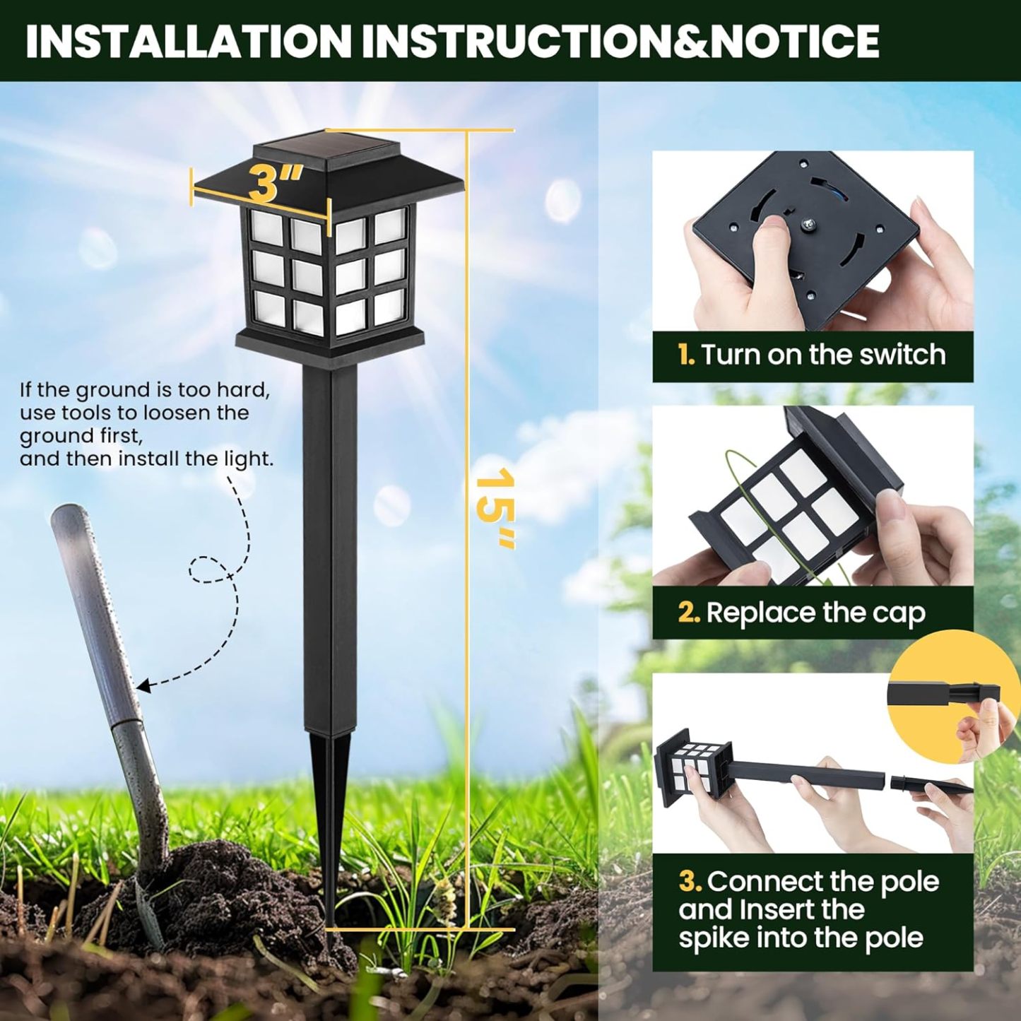 Solar Outdoor Lights,12 Pack LED Solar Lights Outdoor Waterproof, Solar Walkway Lights Maintain 10 Hours of Lighting for Your Garden