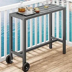 Outdoor Bar Table, 39" Narrow Bar Table, Durable Bar Height Table for Balcony, Patio, Garden, Yard, Poolside, Silver