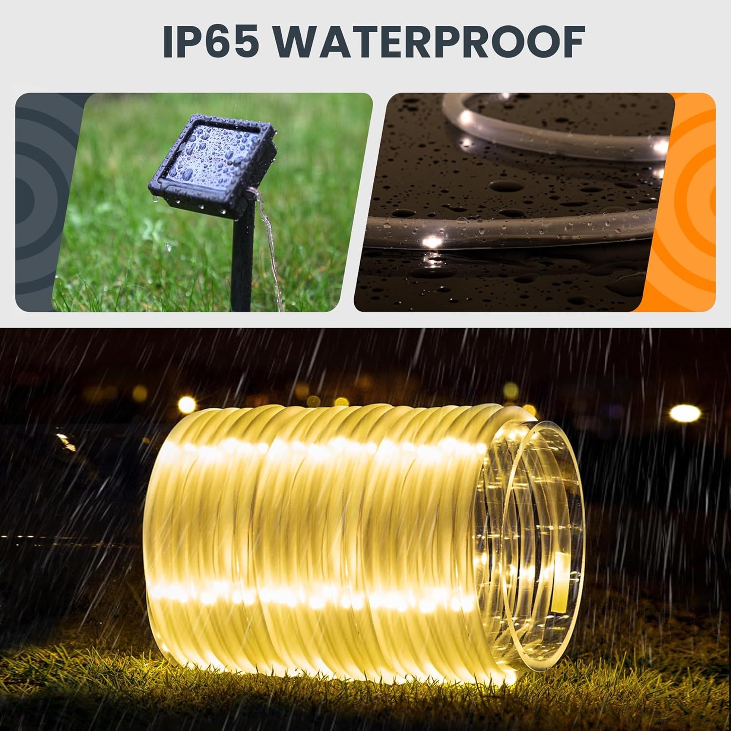 2 Pack Solar Rope Lights, Each with 100 LEDs 35.7 FT 8 Modes, Solar Rope Lights Outdoor Waterproof, Solar String Rope Lights for Outdoor Balcony Fence Patio Backyard Camping (Warm White)