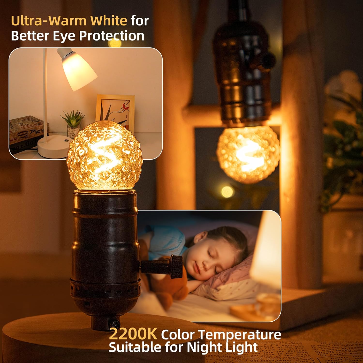 E26 Low Watt LED Amber Light Bulbs 10Watt, 1W Mini Globe Edison Small Light Bulbs,2200K Warm White Decorative Nightlight Bulbs for Indoor or Outdoor,Glass,80Lumens,2Pcs