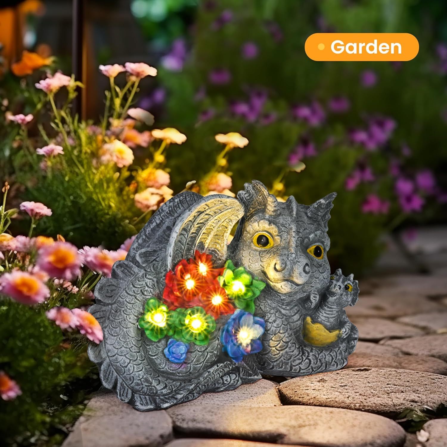 Solar Garden Statues Dragon Statue Figurine Lights for Outside, Garden Decor Yard Decorations Outdoor