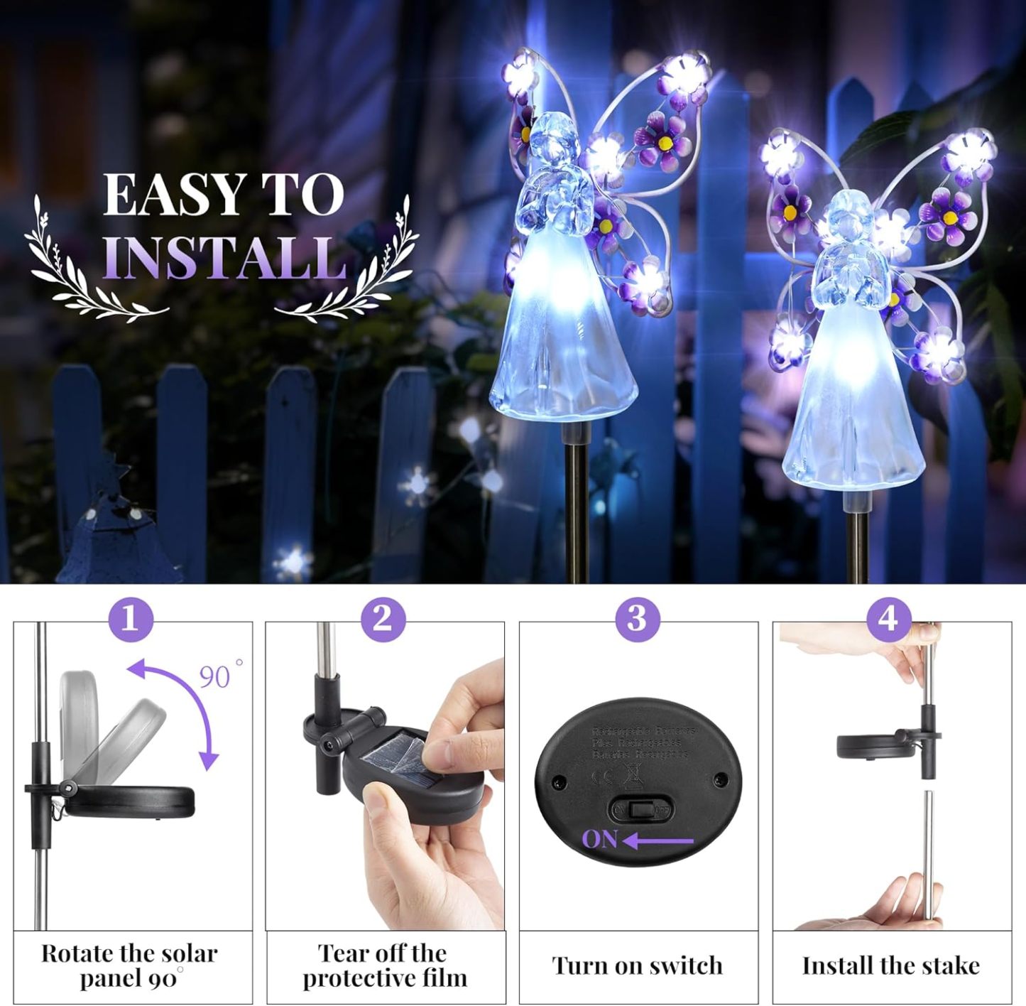 Solar Angel Garden Stake Lights - 2 Pack Angel Solar Lights Outdoor Garden, Eternal Light Angel with 7 LEDs for Cemetery Grave Decorations, Memorial Gift, Christmas Yard Art, Sympathy Gifts