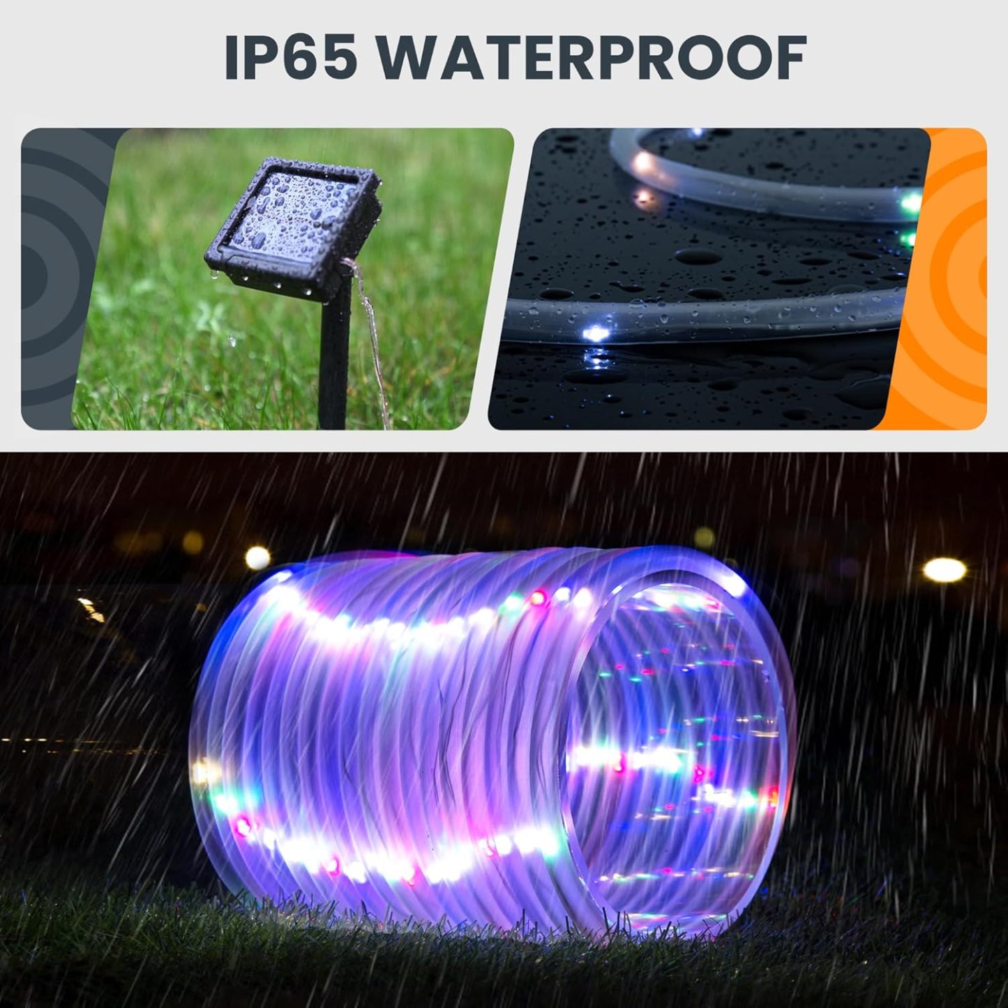 2 Pack Solar Rope Lights, Each with 100 LEDs 35.7 FT 8 Modes, Solar Rope Lights Outdoor Waterproof, Solar String Rope Lights for Outdoor Balcony Fence Patio Backyard Camping(Multicolor)