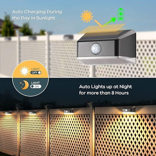 Solar Powered Motion Sensor Outdoor Lights Waterproof, LED Solar Step Lights Warm White, Outdoor Solar Deck Lights for Fence Post, Step 4 Pack