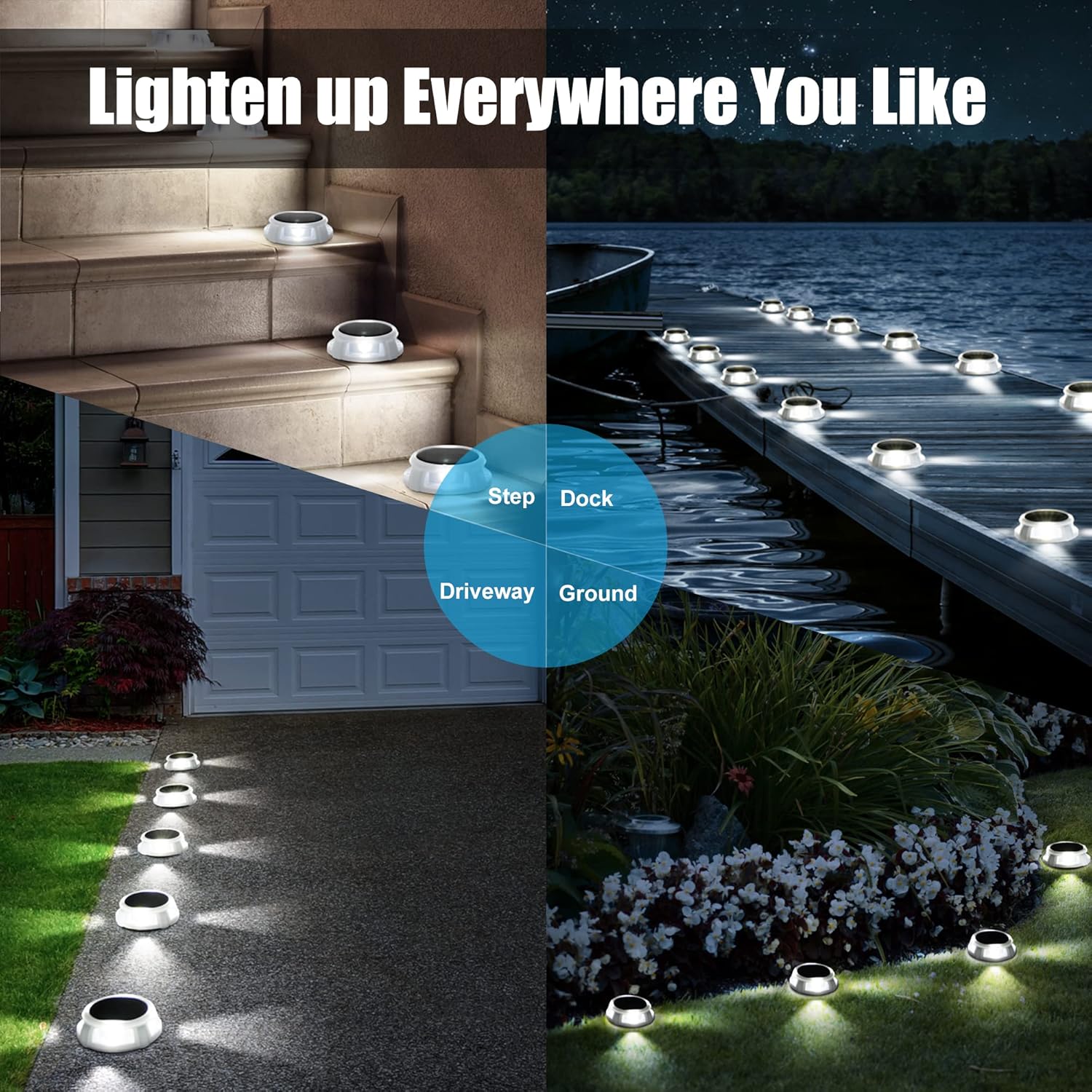 Solar Deck Lights Outdoor 8 Pack, Solar Driveway Lights, Dock Lights Solar Powered Waterproof LED Lights for Steps, Garden, Ground, Stair, Patio, Pathway, Landscape(Cold White)