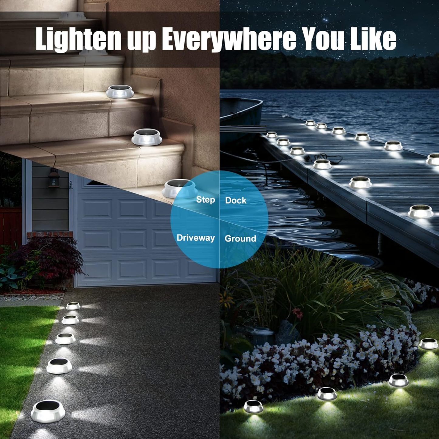 Solar Deck Lights Outdoor 8 Pack, Solar Driveway Lights, Dock Lights Solar Powered Waterproof LED Lights for Steps, Garden, Ground, Stair, Patio, Pathway, Landscape(Cold White)