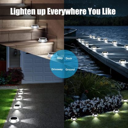 Solar Deck Lights Outdoor 8 Pack, Solar Driveway Lights, Dock Lights Solar Powered Waterproof LED Lights for Steps, Garden, Ground, Stair, Patio, Pathway, Landscape(Cold White)